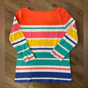 Talbots Pima Bateau Neck Multi Color Stripe Tee 3/4 sleeve